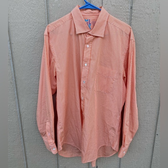 J.McLaughlin Button Down Oxford Orange White Striped Work Dress Shirt Mens Lg - Picture 1 of 4